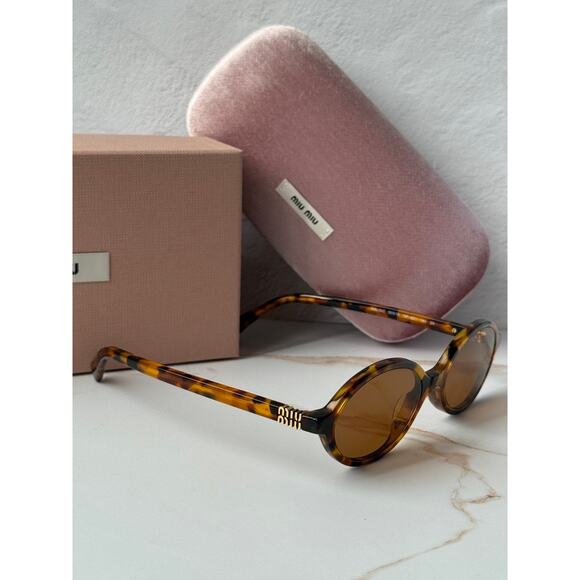 NEW Miu Miu MU04ZS Honey Havana Brown Oval Sunglasses main image 4